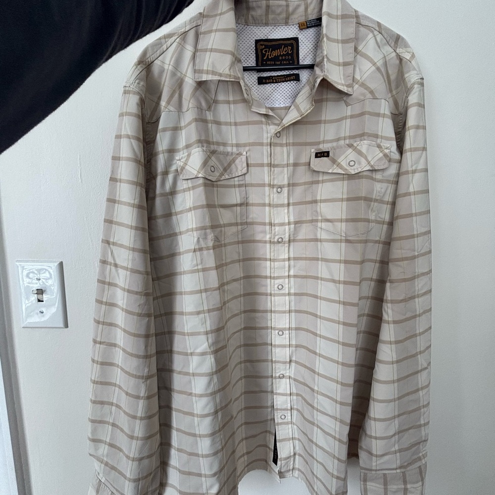 Howler Brothers Beige Plaid Tech Shirt